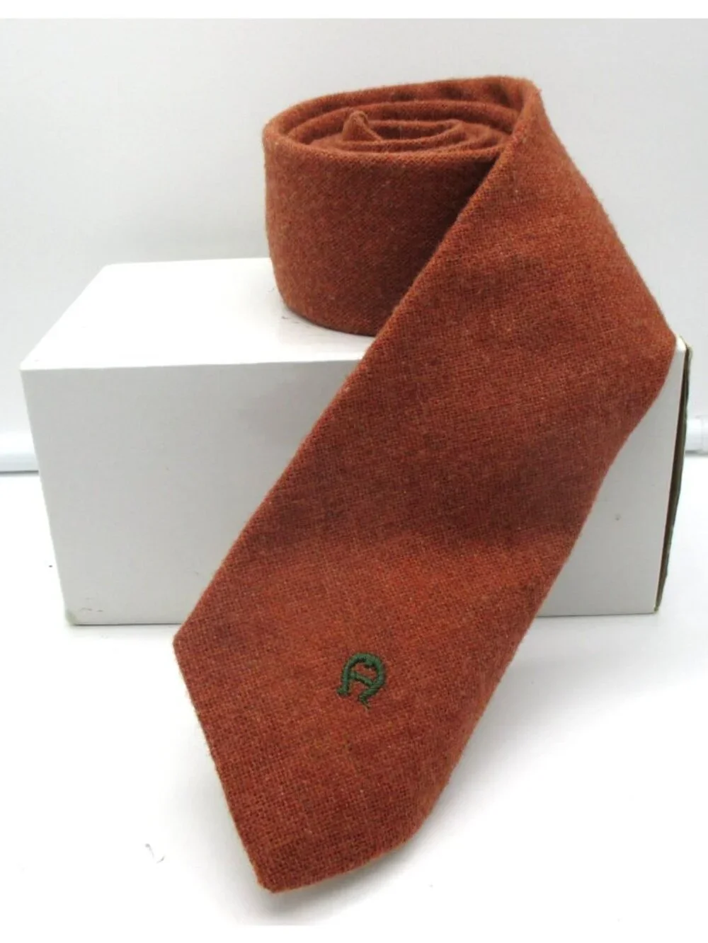 Etienne Aigner Wool Blend Textured Tie Necktie Classic Designer 90's Color Rust